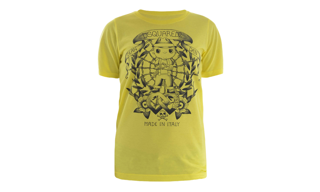 Dsquared2 Dean Dan Printed Cotton T-Shirt "Yellow" S72GC0979-S21600-172