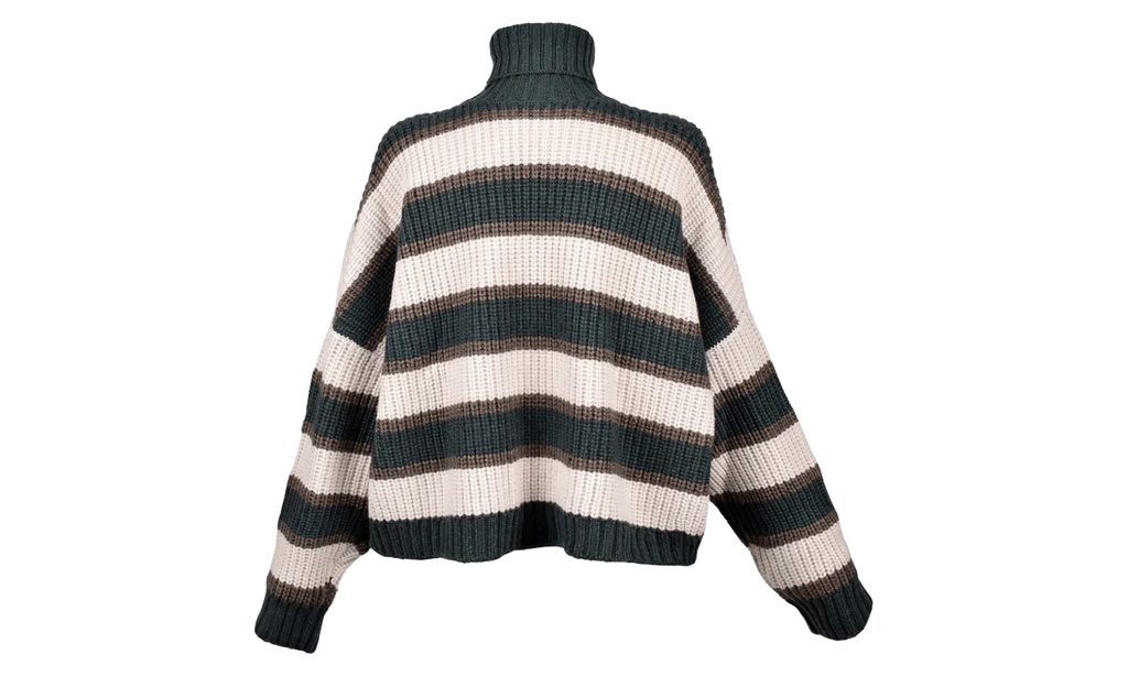 Brunello Cucinelli Striped Cashmere Knit Turtleneck Sweater WMNS "Cream Brown Green" BRUN600