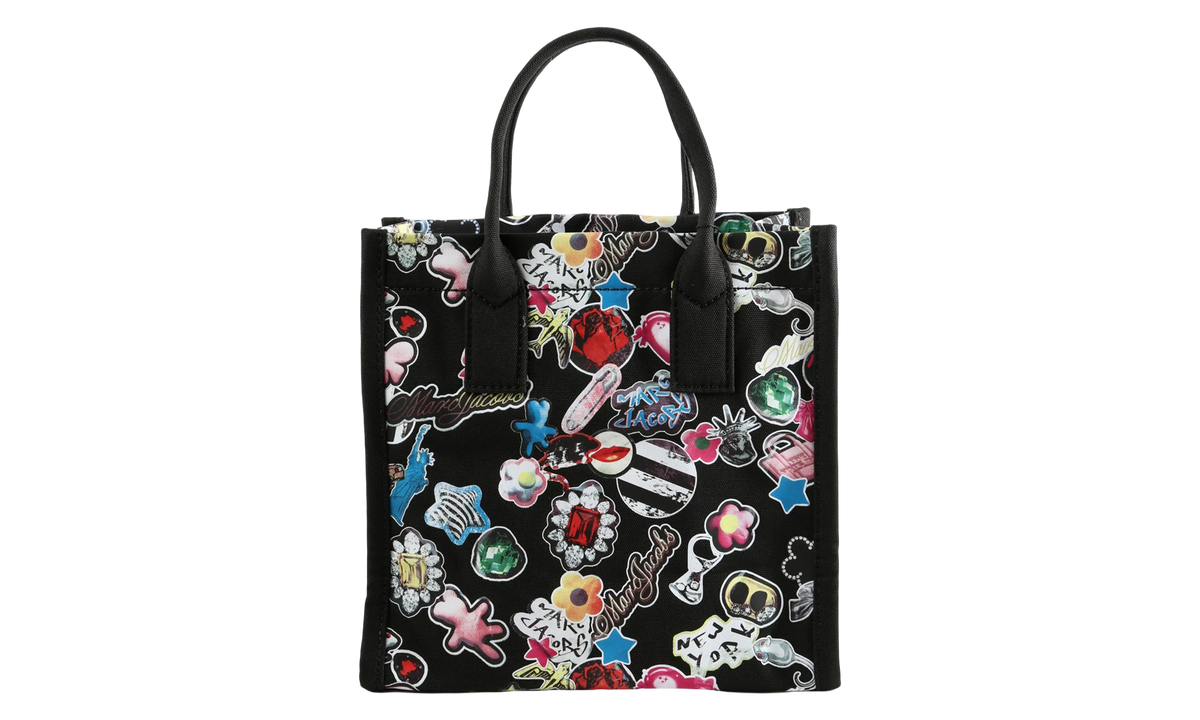 Marc Jacobs Medium Tote Sticker Print Canvas Standard Supply Bag "Black" 4S6HTT022H02 002