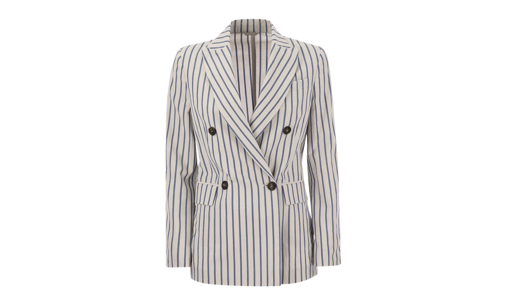 Brunello Cucinelli Striped Double Breasted Jacket WMNS "Plaster / Aviation" BRUN1471