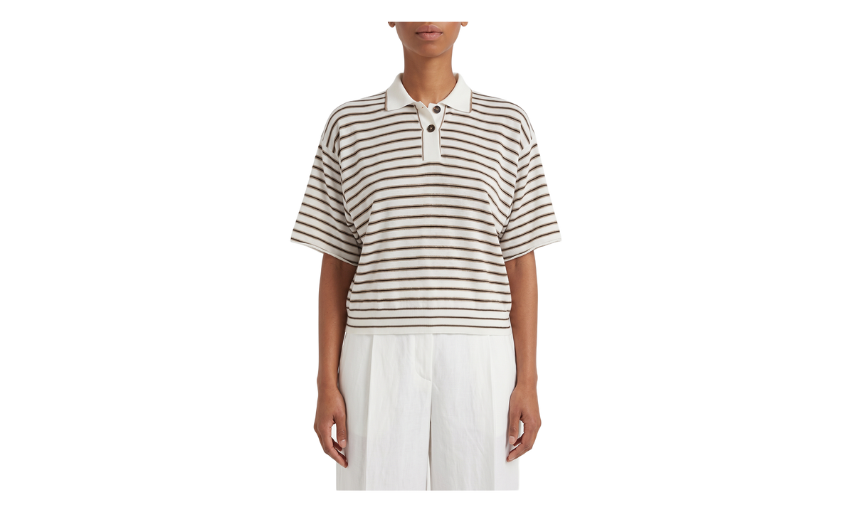 Brunello Cucinelli Striped Wool Shirt WMNS "White / Beige / Maple / Black" BRUN1475