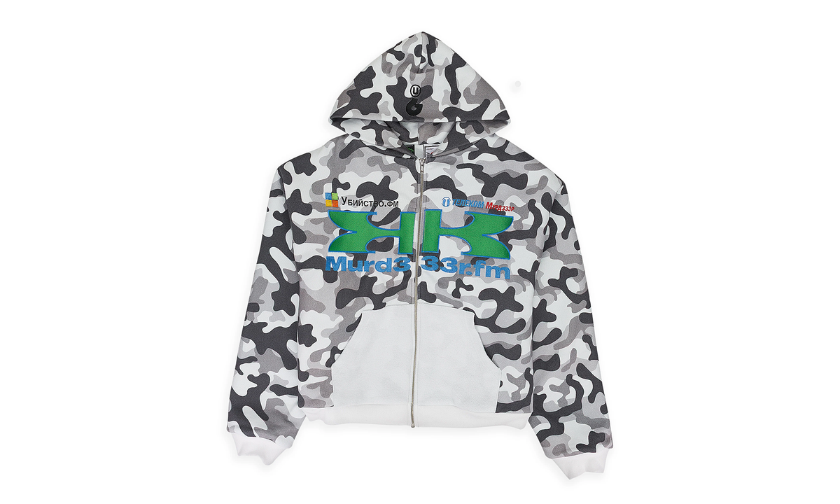 Greedy Unit CAMO DOUBLE LAYERED HOODIE "MURD333R.FM - WHITE" GUT XHDS 0004