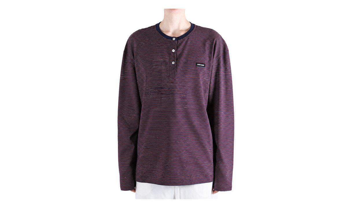 Miu Miu Striped Jersey T-Shirt WMNS "Navy Blue / Garnet" MJLA72 14RT F05OP