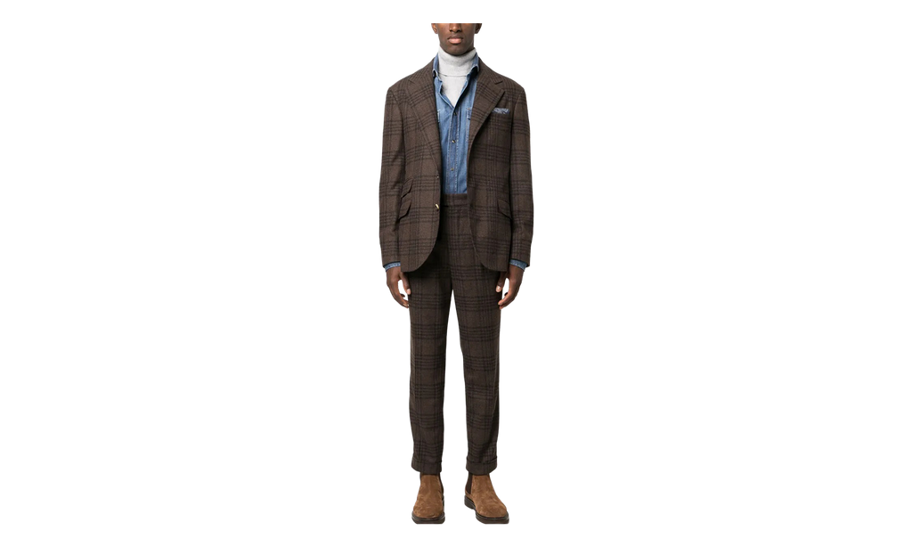 BRUNELLO CUCINELLI Plaid Tailored Trousers "Coffee" BRUN2053