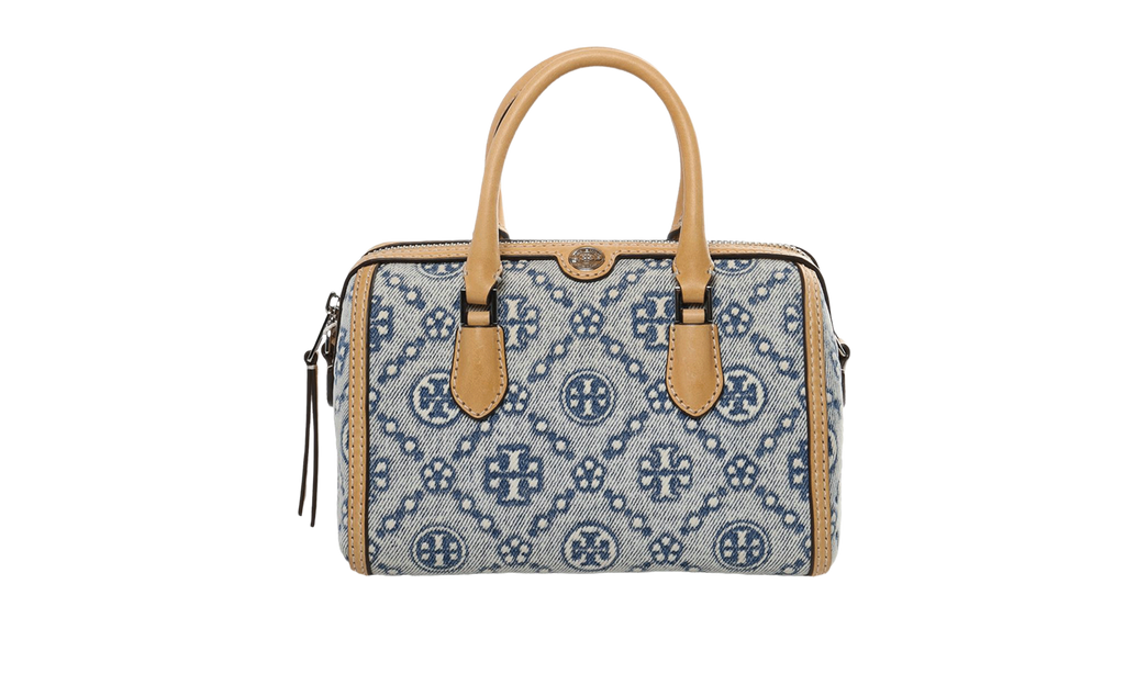 Tory Burch T Monogram Leather Petite Barrel Bag "Powder Blue" 183612 400