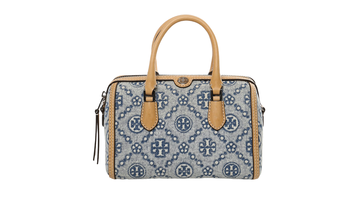 Tory Burch T Monogram Leather Petite Barrel Bag "Powder Blue" 183612 400