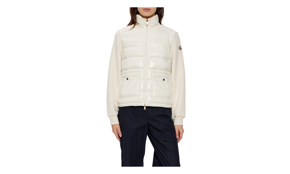 MONCLER Cotton Zip-Up Sweatshirt with Nylon Front WMNS "White" MON99