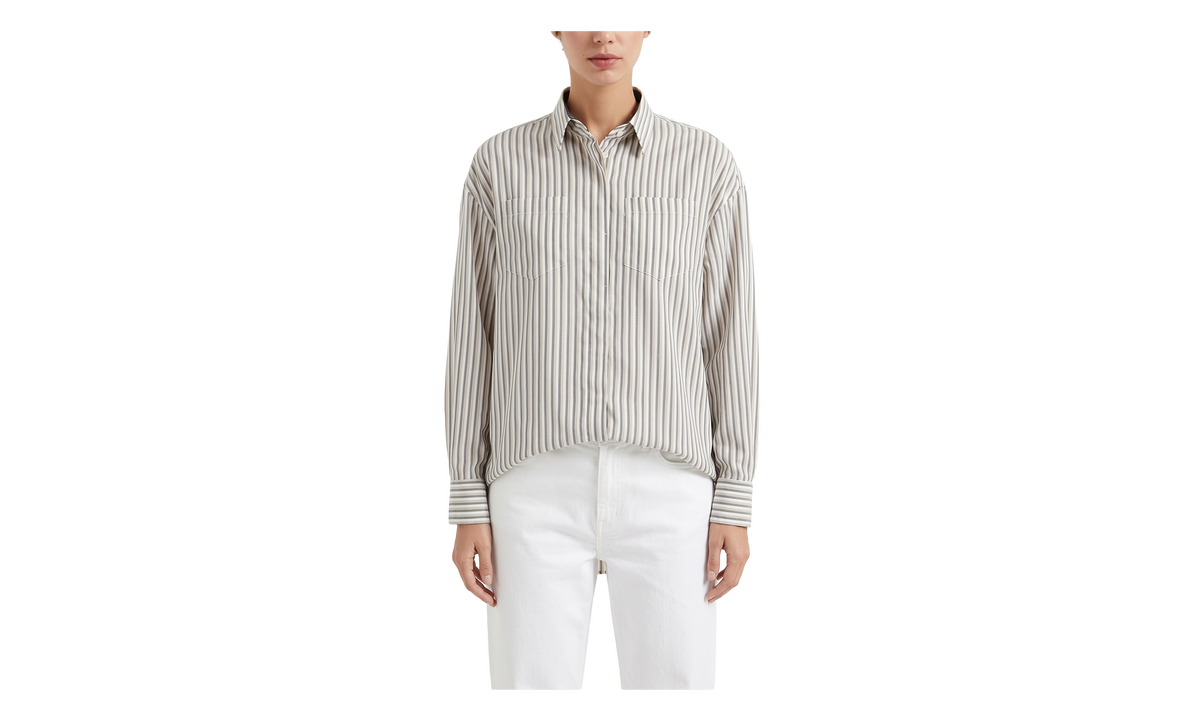 Brunello Cucinelli Striped Silk Shirt WMNS "White-Beige-Lignite" BRUN1278