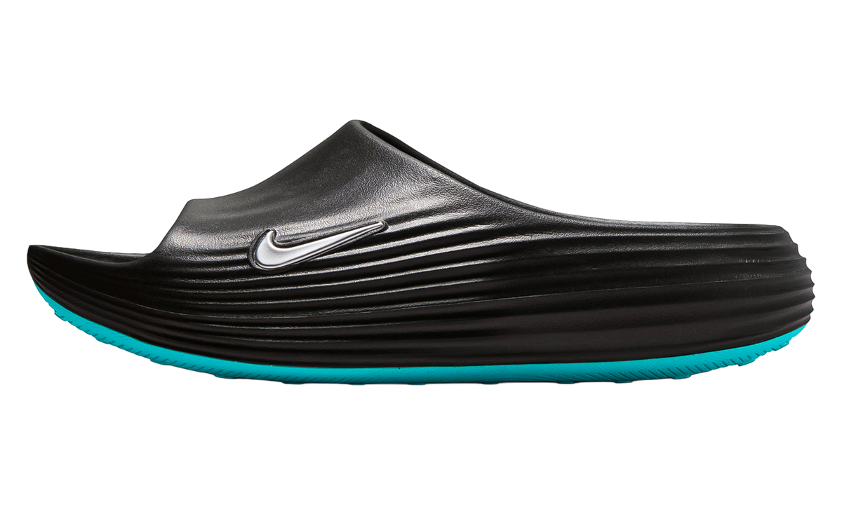 Nike ReactX Rejuven8 Slides "Black / Gamma Blue / Metallic Silver" HV4479 003