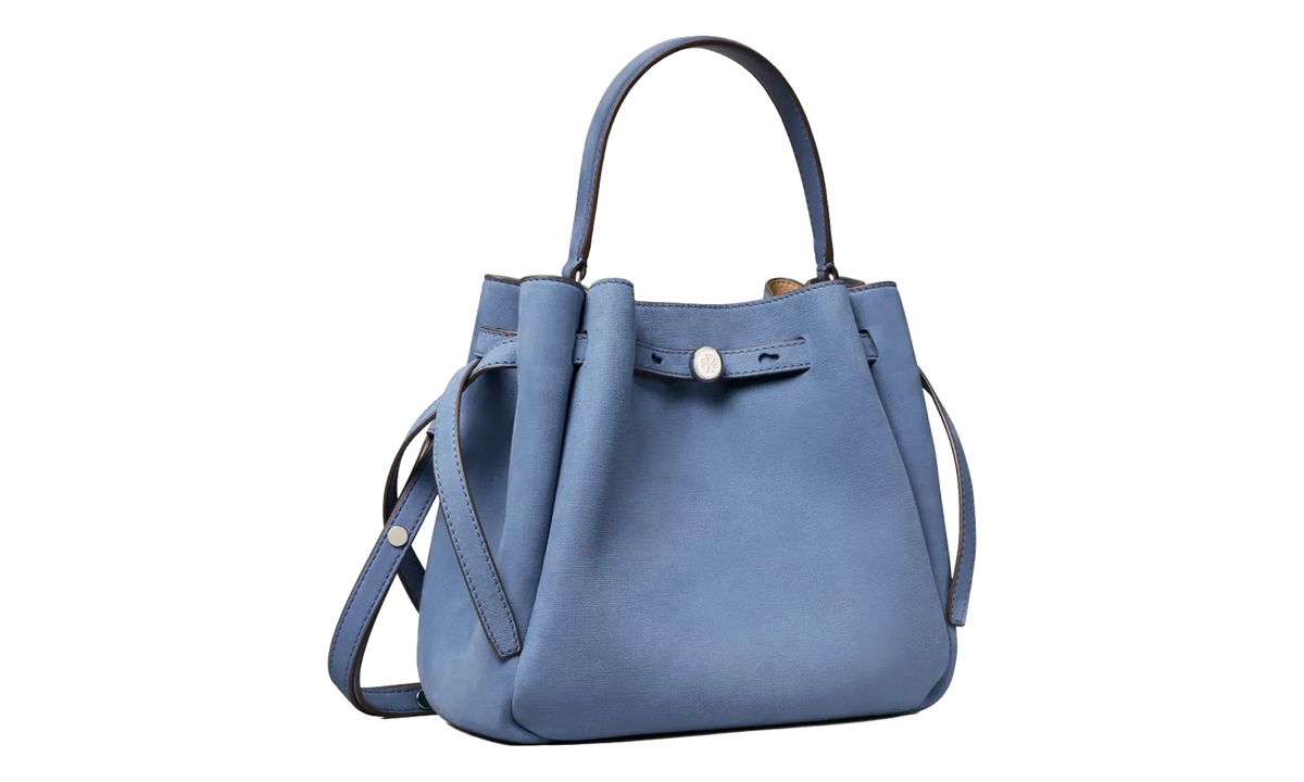 Tory Burch Romy Nubuck Bucket Bag "Soft Blue" 182904 401