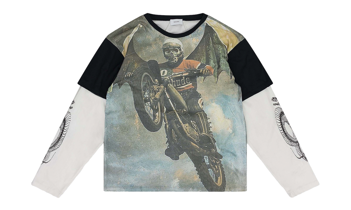 Rhude Skeleton Leap of Death Long-Sleeve Tee "Black / Multicolor" RHPF23TT09012691 KHB