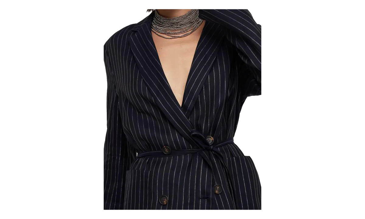 Brunello Cucinelli Pinstripe Deconstructed Jacket WMNS "Blue / Silver" BRUN1299