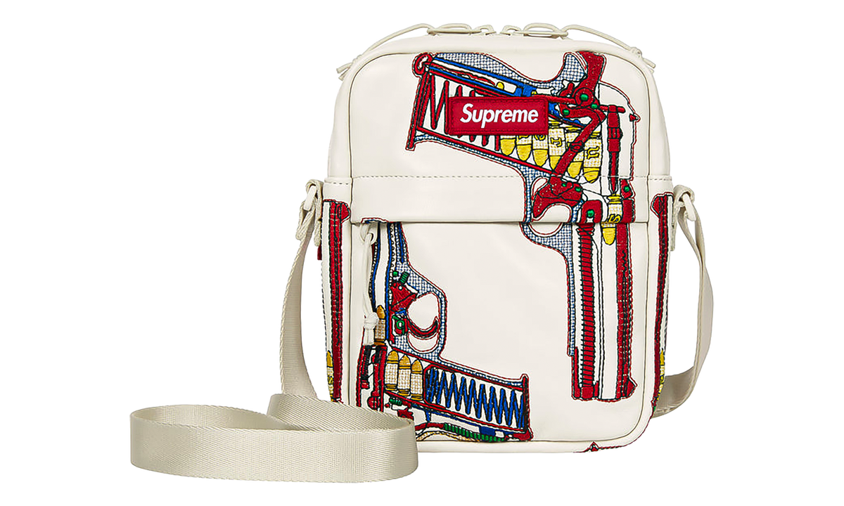 Supreme Guns Embroidered Leather Shoulder Bag "SS26 - White" SU28036