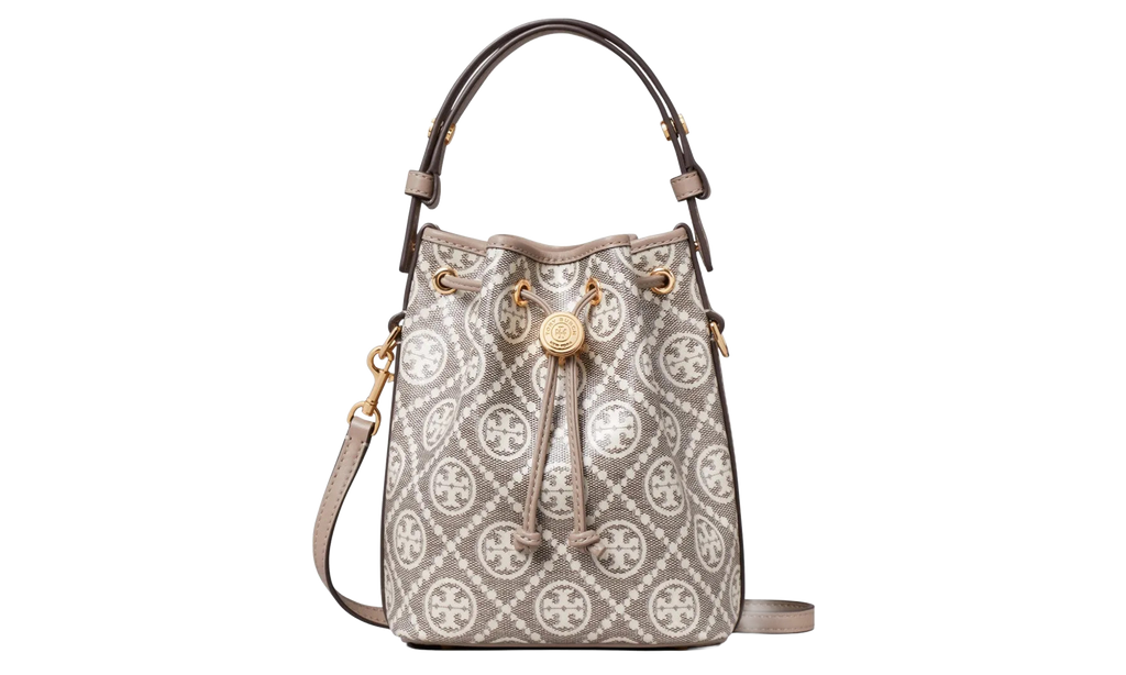 Tory Burch Mini T Monogram Coated Jacquard Bucket Bag "Charcoal" 182853 200