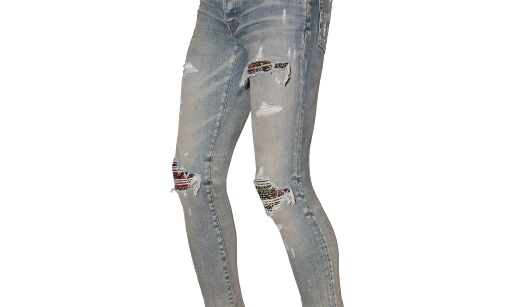 Amiri Rainbow Bandana Patch Thrasher Jeans "Clay Indigo" MDS021 408