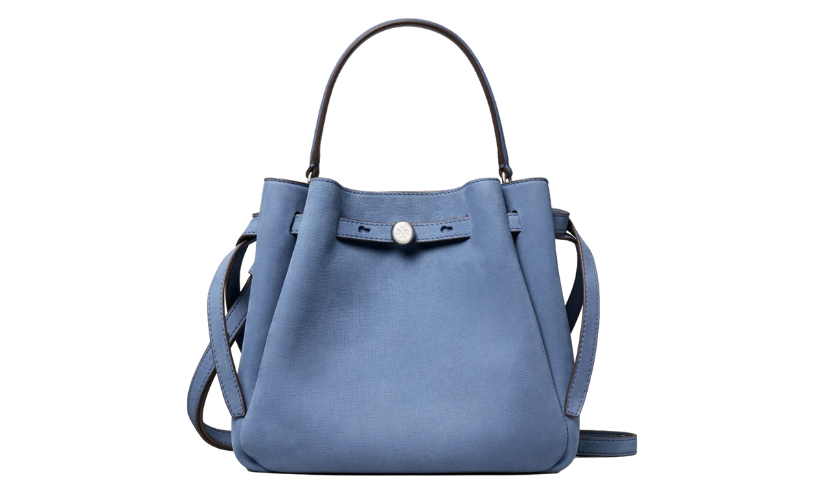 Tory Burch Romy Nubuck Bucket Bag "Soft Blue" 182904 401