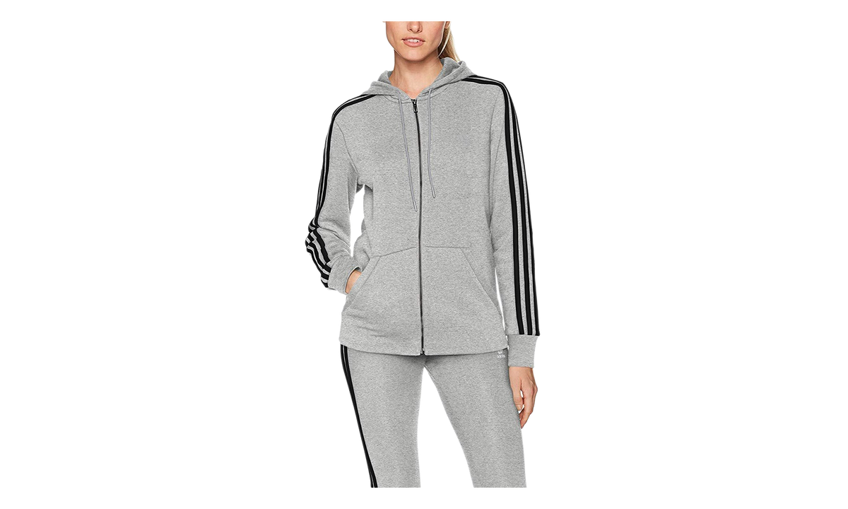 Adidas Essentials Cotton Fleece 3-Stripe Full Zip Hoodie WMNS "Grey / Black" CD2250