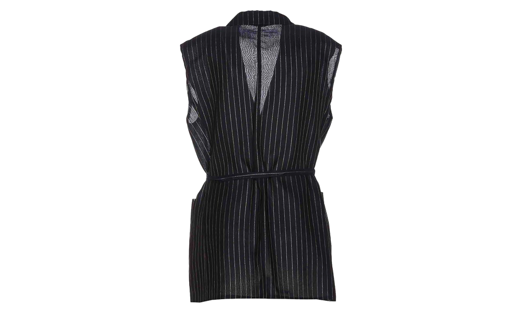 Brunello Cucinelli Silver Pinstripe Sleeveless Jacket With Belt WMNS "Blu / Argento" BRUN1300