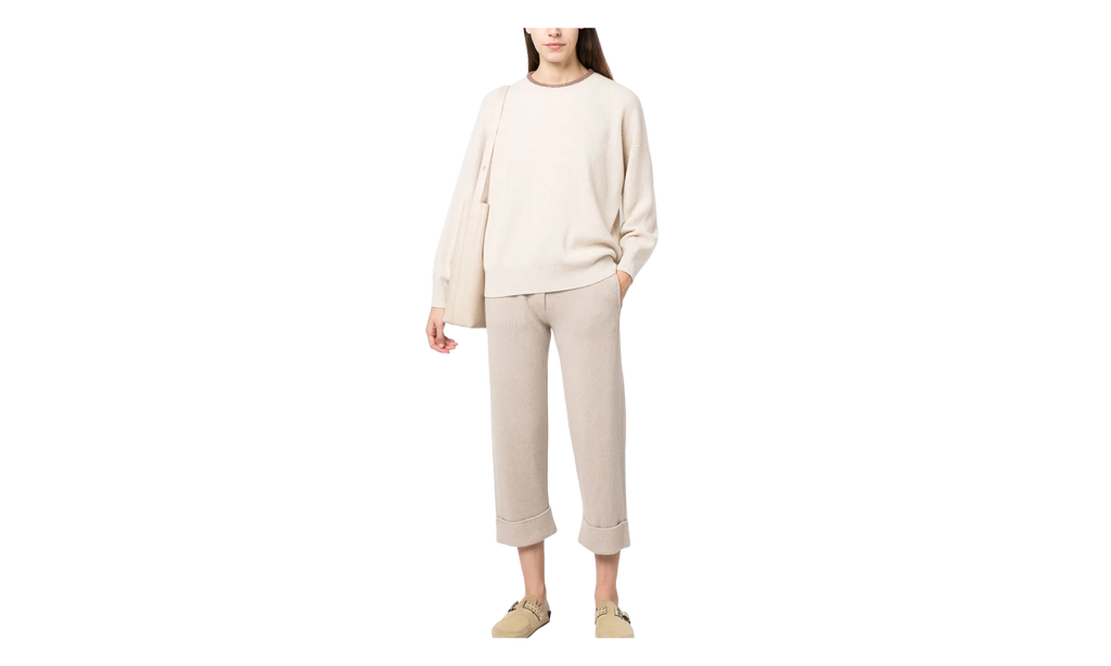 BRUNELLO CUCINELLI Ribbed Knit Trousers WMNS "Beige" BRUN581