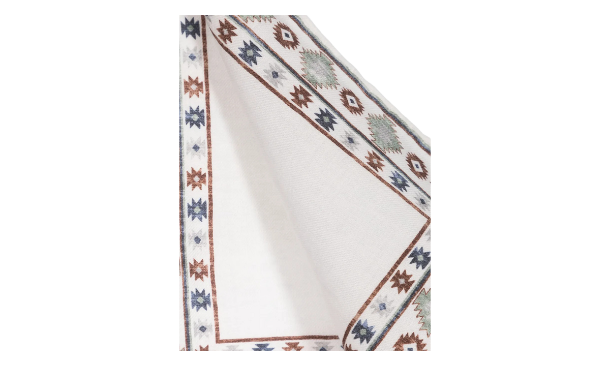 BRUNELLO CUCINELLI Geometric Border Wool Pocket Square "White / Multicolor" BRUN026