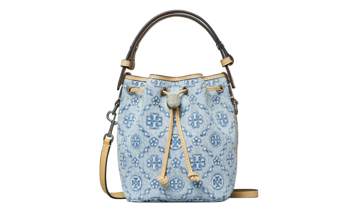 Tory Burch T Monogram Denim Mini Bucket Bag "Powder Blue" 167761 400
