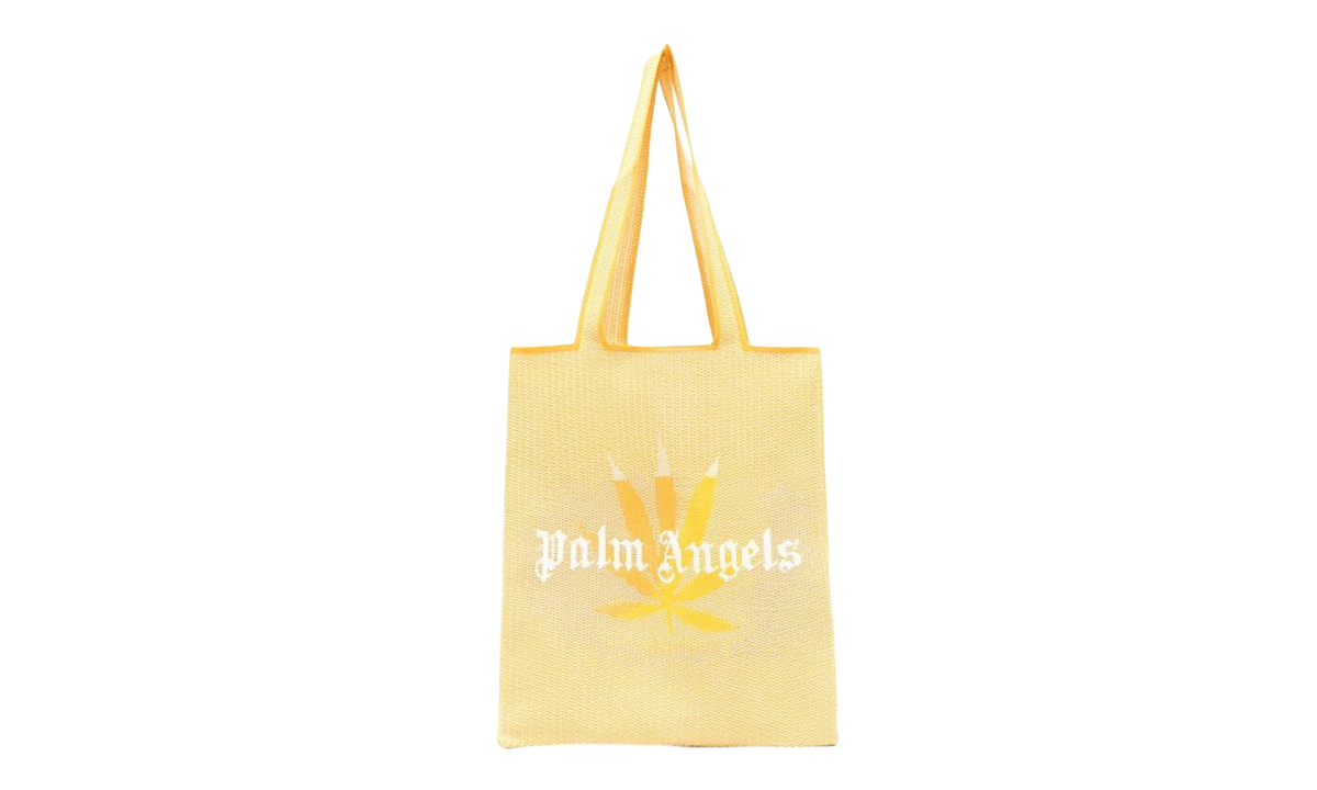 Palm Angels Weed Rafia Shopper Tote Bag "Yellow / White" PMNA061S22KNI0021801