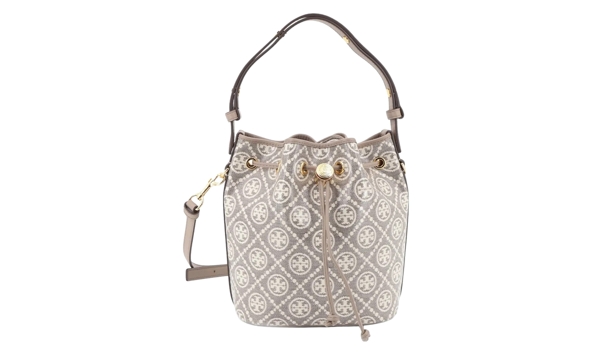 Tory Burch T Monogram Coated Jacquard Bucket Bag "Charcoal" 182854 200