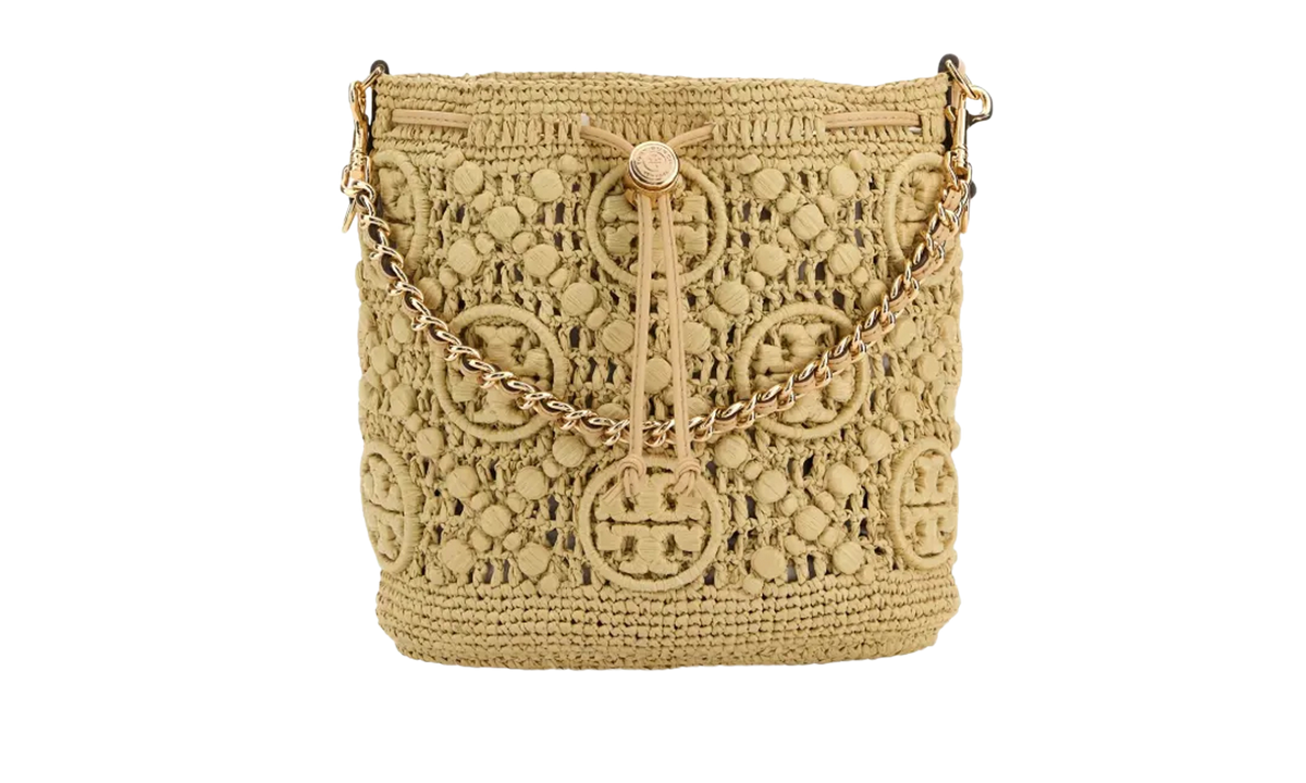 Tory Burch T Monogram Raffia Bucket Bag "Natural" 169134 254