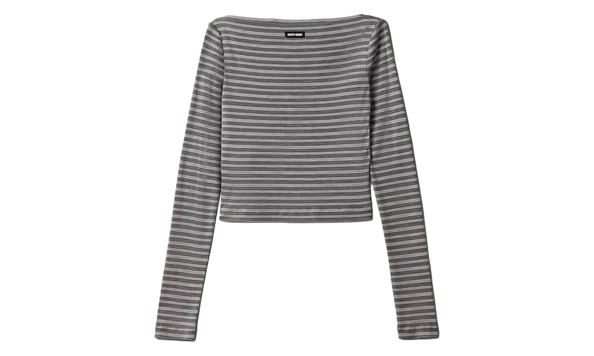 Miu Miu Striped Jersey Top WMNS "Slate Grey / White" MT2275 6447 F0I13