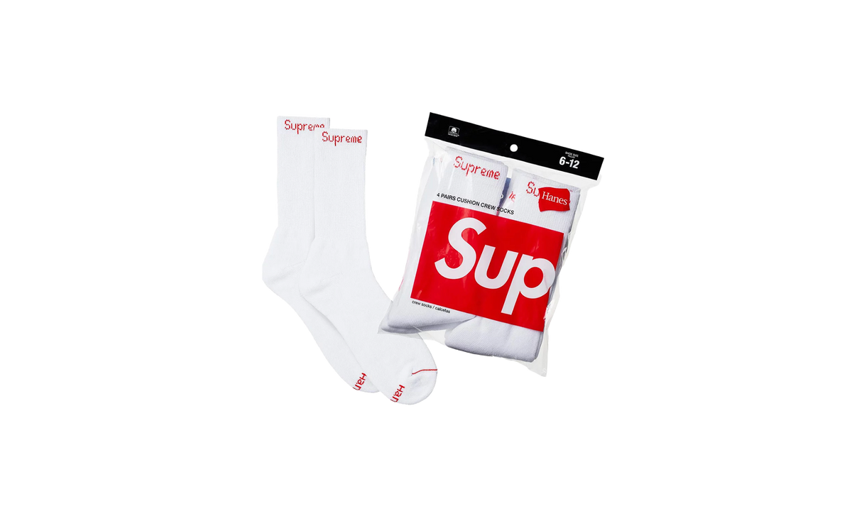 Supreme Hanes Crew Socks (4 Pack) "White" SU25398