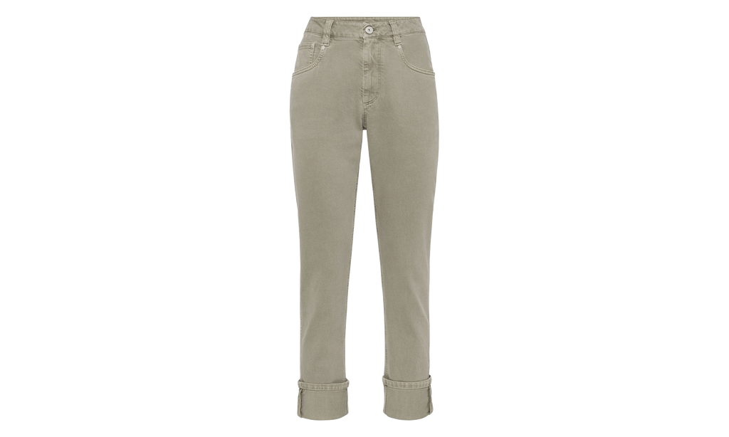 Brunello Cucinelli Safari Cotton Straight Trousers With Cuffs WMNS "Green Safari" BRUN1330