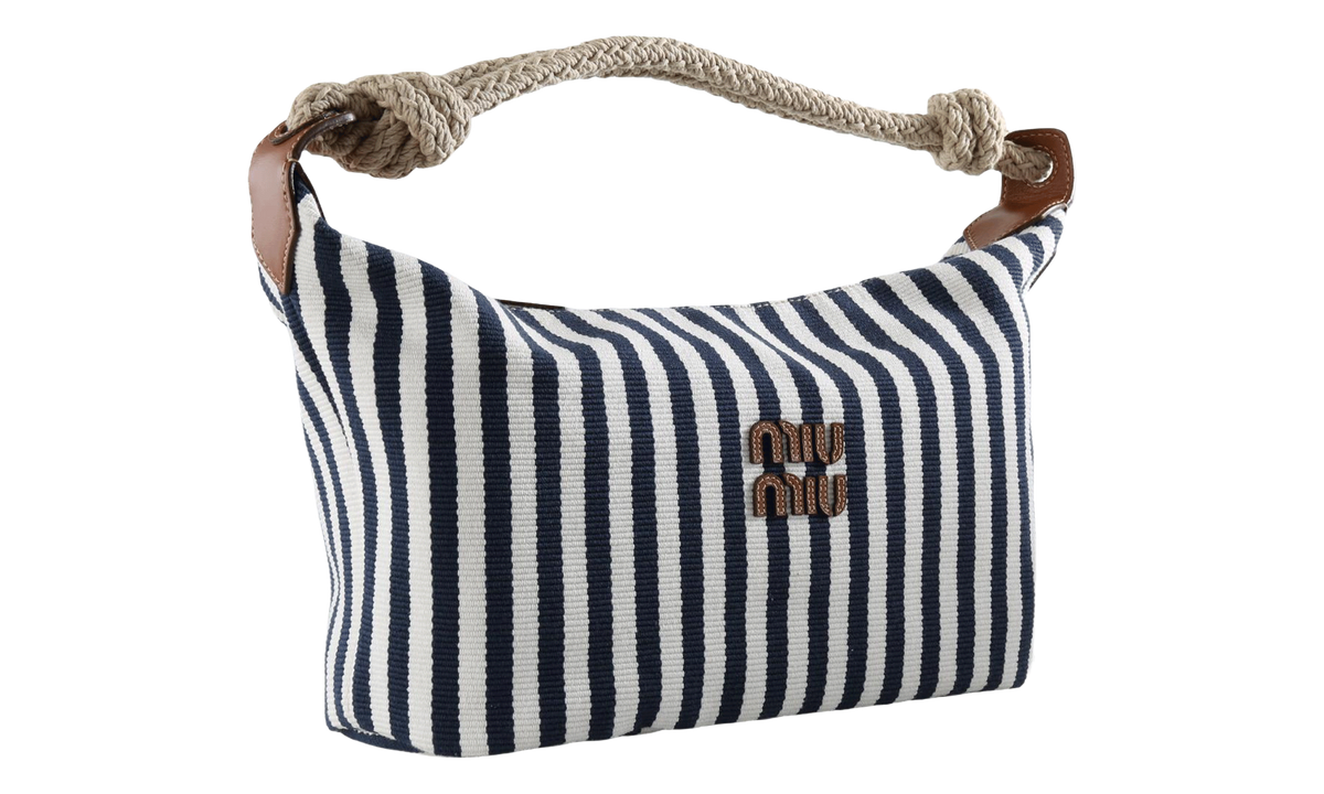 Miu Miu Cannette Righe Pelle Bag "Blue / Cognac" 5BC196 2I0G F0B9P