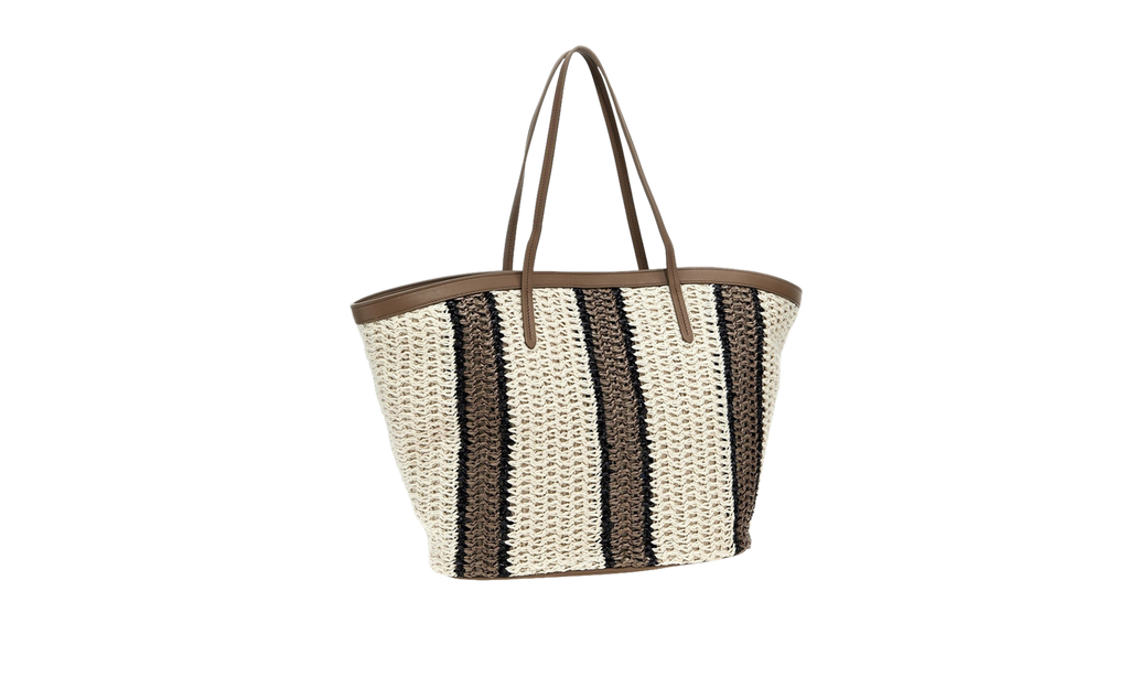 Brunello Cucinelli Striped Woven Tote Bag WMNS "White Beige / Nero / Fango" BRUN1456