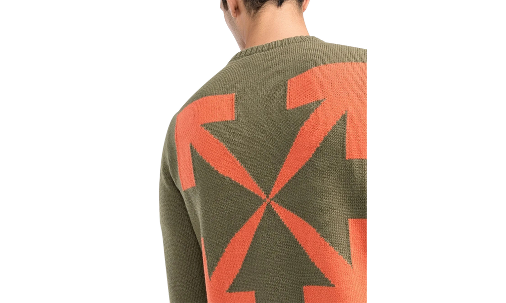 Off-White Diagonal Arrow Knit Crewneck "Army Green" OMHE023F22KNI00