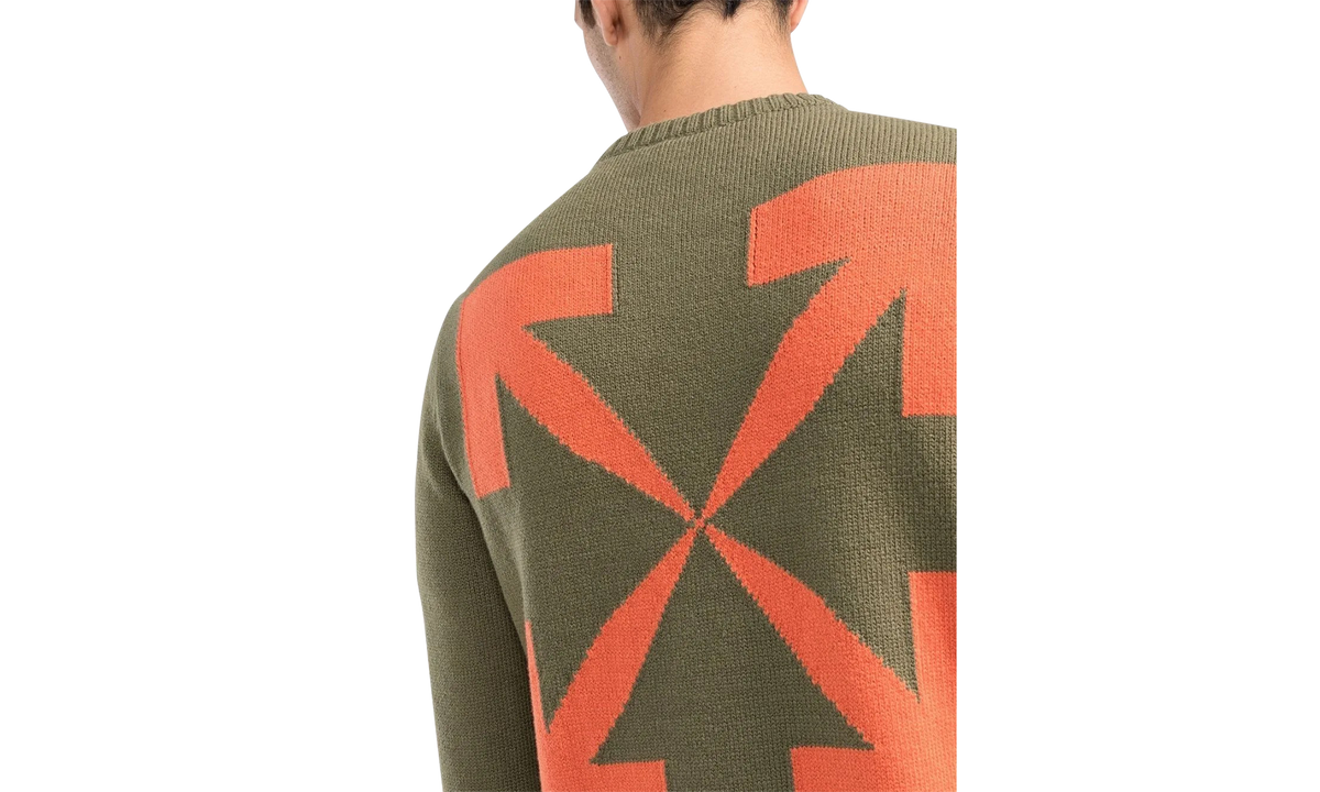 Off-White Diagonal Arrow Knit Crewneck "Army Green" OMHE023F22KNI00