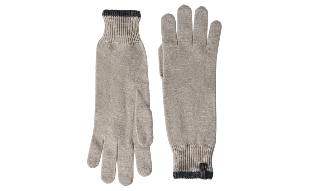 BRUNELLO CUCINELLI Knit Gloves With Contrast Trim WMNS "Beige" BRUN105