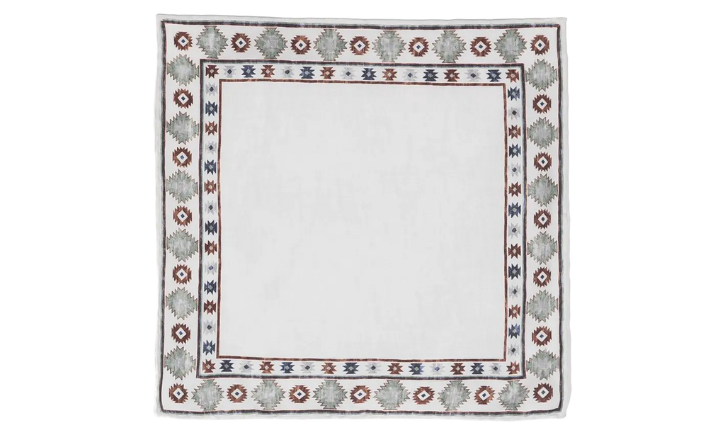 BRUNELLO CUCINELLI Geometric Border Wool Pocket Square "White / Multicolor" BRUN026