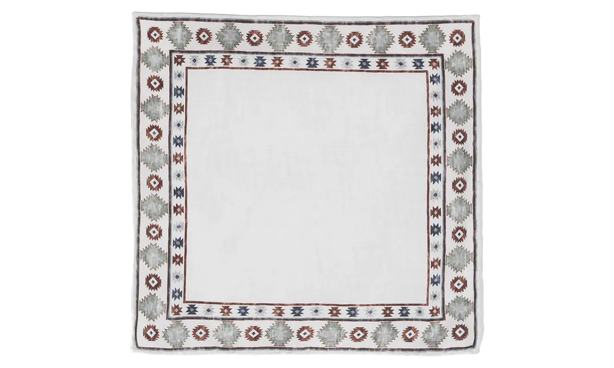 BRUNELLO CUCINELLI Geometric Border Wool Pocket Square "White / Multicolor" BRUN026