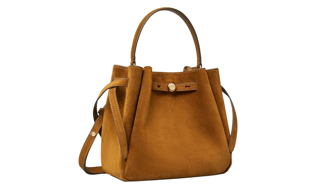 Tory Burch Romy Suede Bucket Bag "Caramel" 174221 200