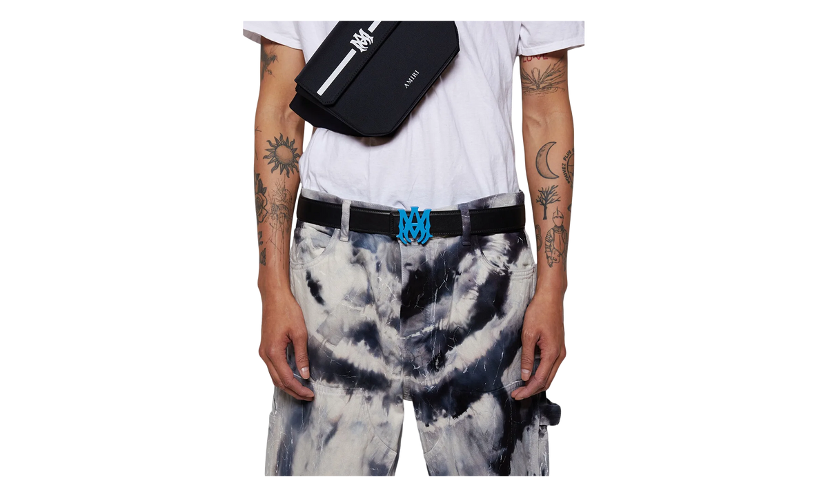 Amiri MA Logo Leather Belt "Black / Blue" PS23MAL006 001