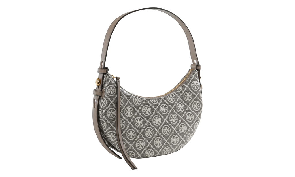 Tory Burch Romy T Monogram Coated Jacquard Half Moon Bag "Charcoal" 182912 200
