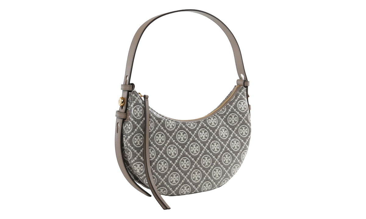 Tory Burch Romy T Monogram Coated Jacquard Half Moon Bag "Charcoal" 182912 200