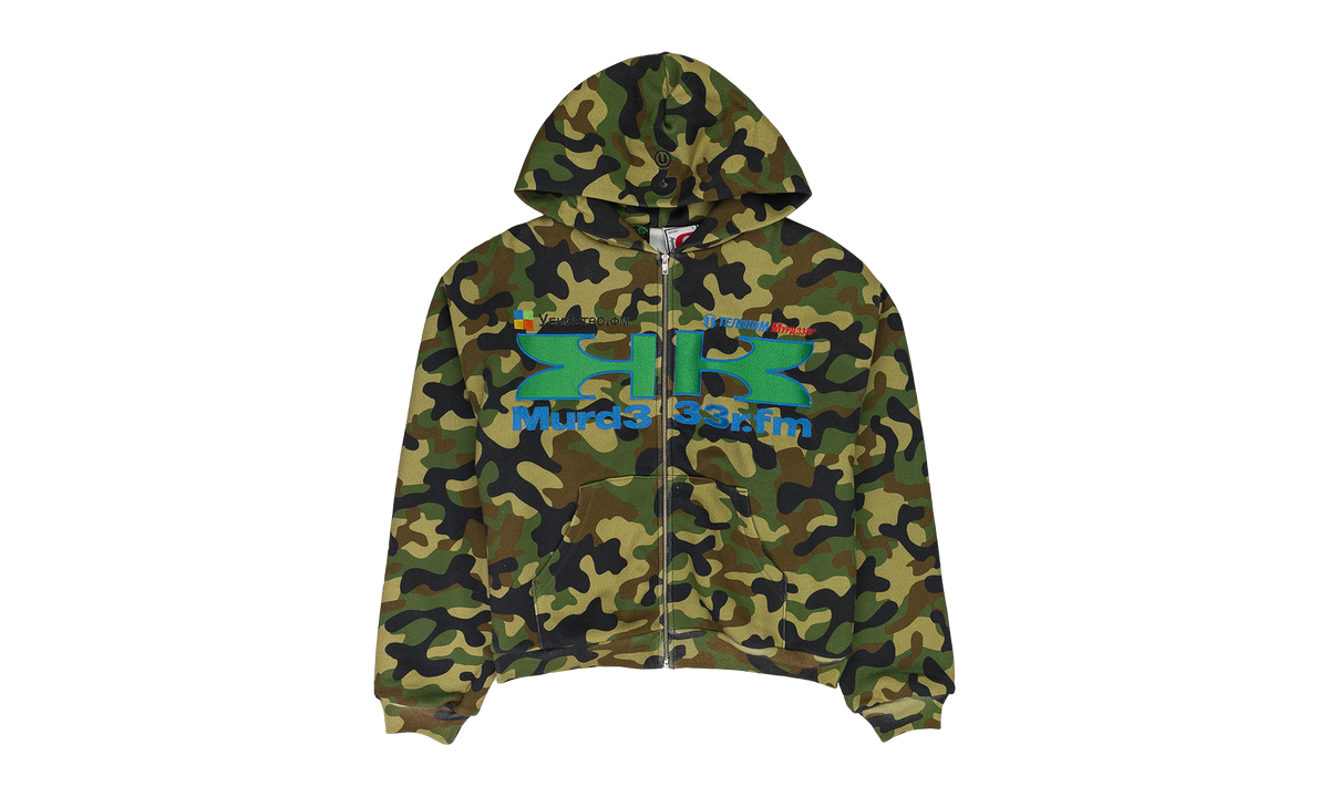 Greedy Unit CAMO DOUBLE LAYERED HOODIE "MURD333R.FM - GREEN" GUT XHDS 0005