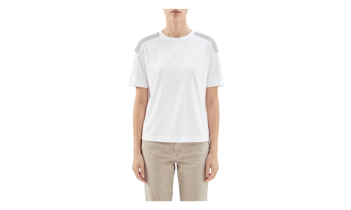 BRUNELLO CUCINELLI Short Sleeve Shirt With Striped Shoulders WMNS "White" BRUN144