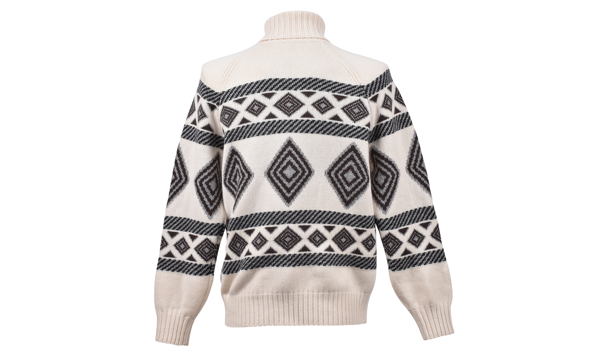BRUNELLO CUCINELLI Cashmere Patterned Turtleneck Sweater "White Black" BRUN591