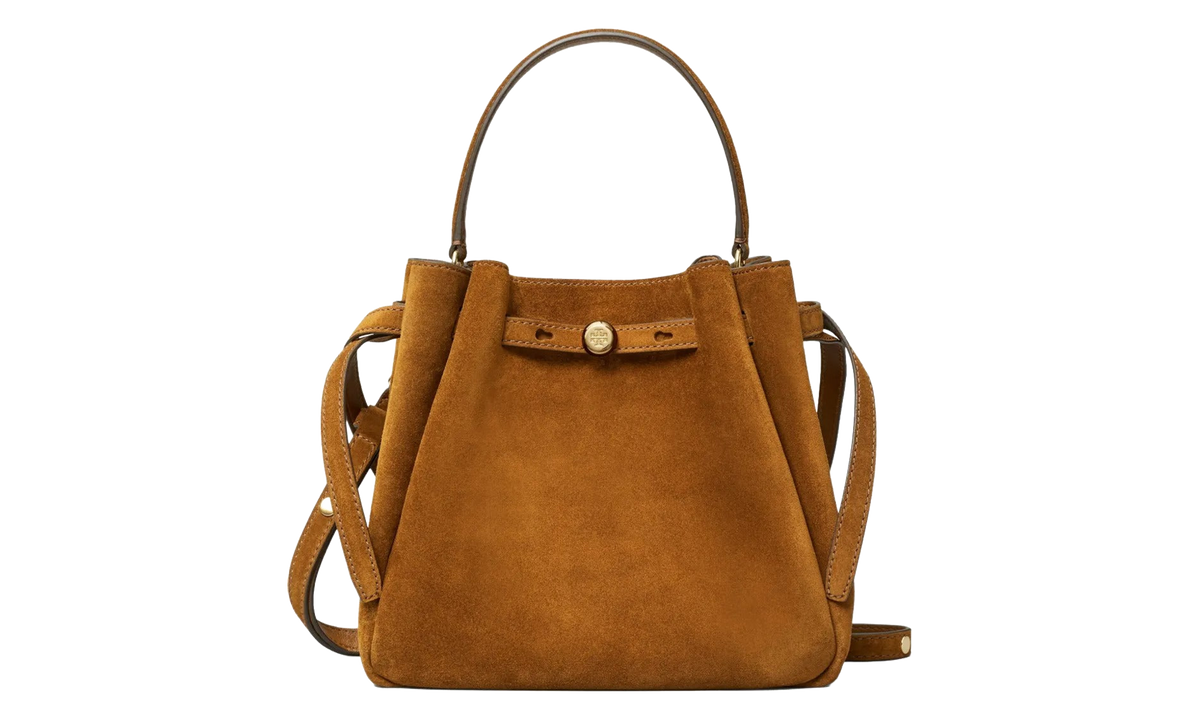 Tory Burch Romy Suede Bucket Bag "Caramel" 174221 200