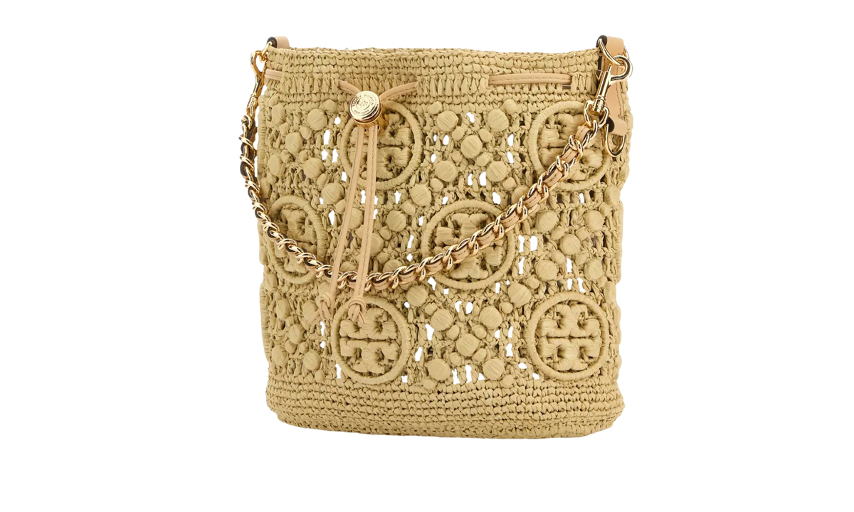 Tory Burch T Monogram Raffia Bucket Bag "Natural" 169134 254