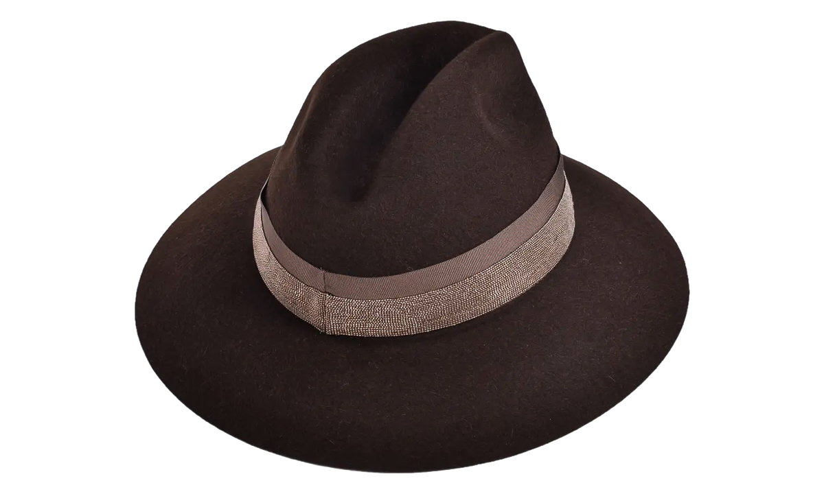 BRUNELLO CUCINELLI Felt Fedora With Beaded Band WMNS "Brown" BRUN254