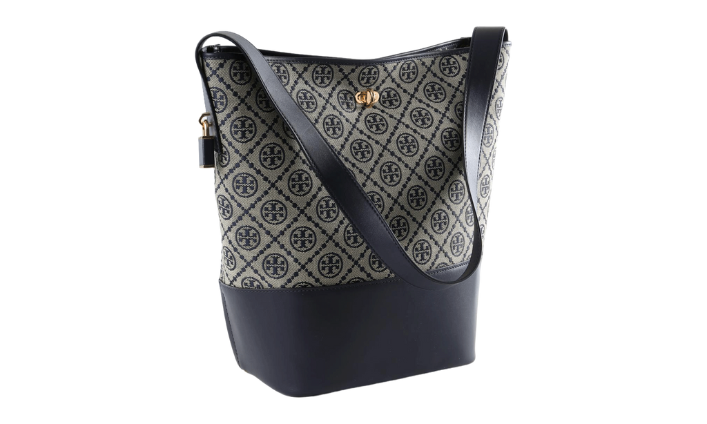 Tory Burch T Monogram Lock Slim Bucket Bag "Navy" 182859 405