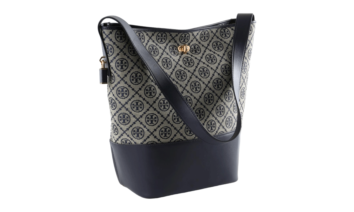Tory Burch T Monogram Lock Slim Bucket Bag "Navy" 182859 405
